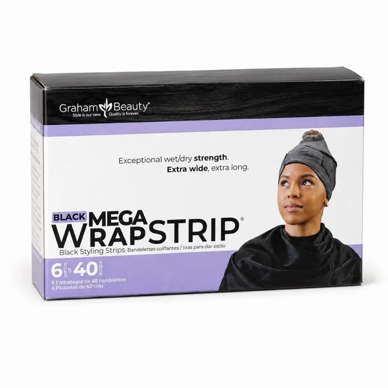 240 STRIPS Graham Beauty Black Mega Wrapstrip - Extra Wide & Long Styling Strips for Exceptional Wet/Dry Strength - 6 Packs of 40 Strips