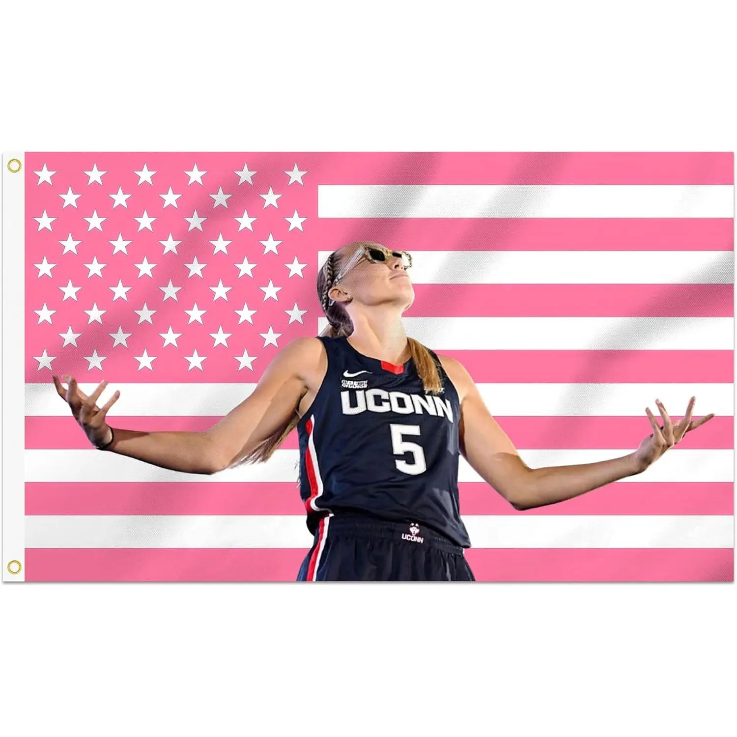 Shmbada Paige Bueckers 3x5 Ft American Flag Banner with 2 Brass Grommets, Double Stitched, Indoor-Outdoor Wall Hanging Tapestry, Bedroom Home Decor, Gift Option