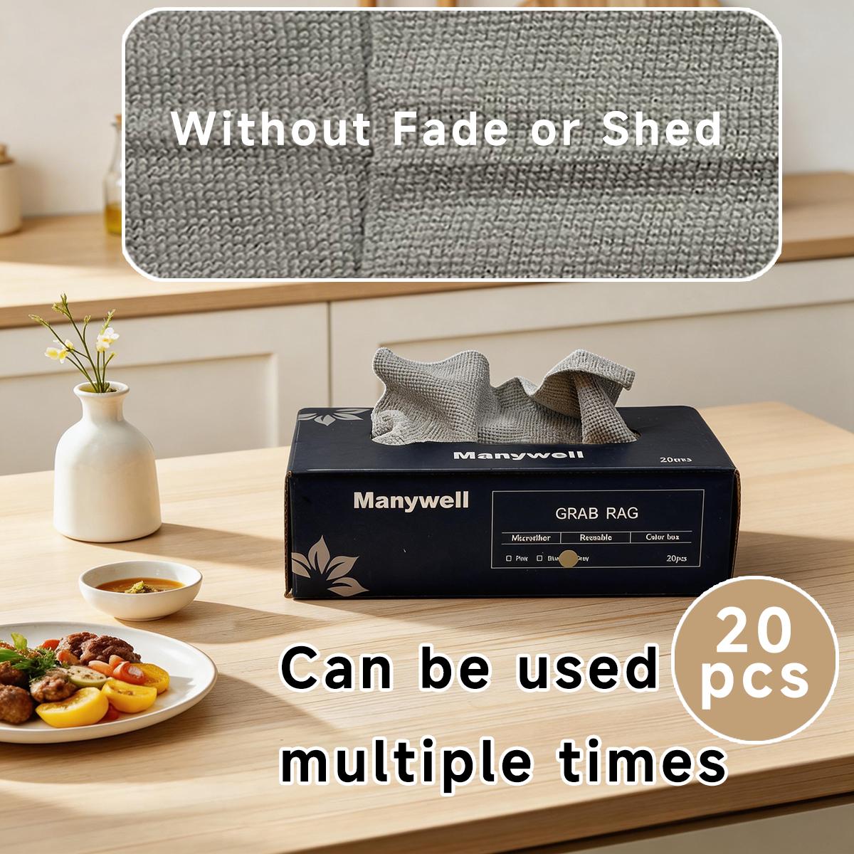 Each box contains 20 cleaning cloths, convenient hand towels, absorbent kitchen rags, measuring 8.66 inches * 8.66 inches, reusable, multifunctional household cleaning cloths and towels, suitable for the kitchen, bathroom, living room, and dining table.