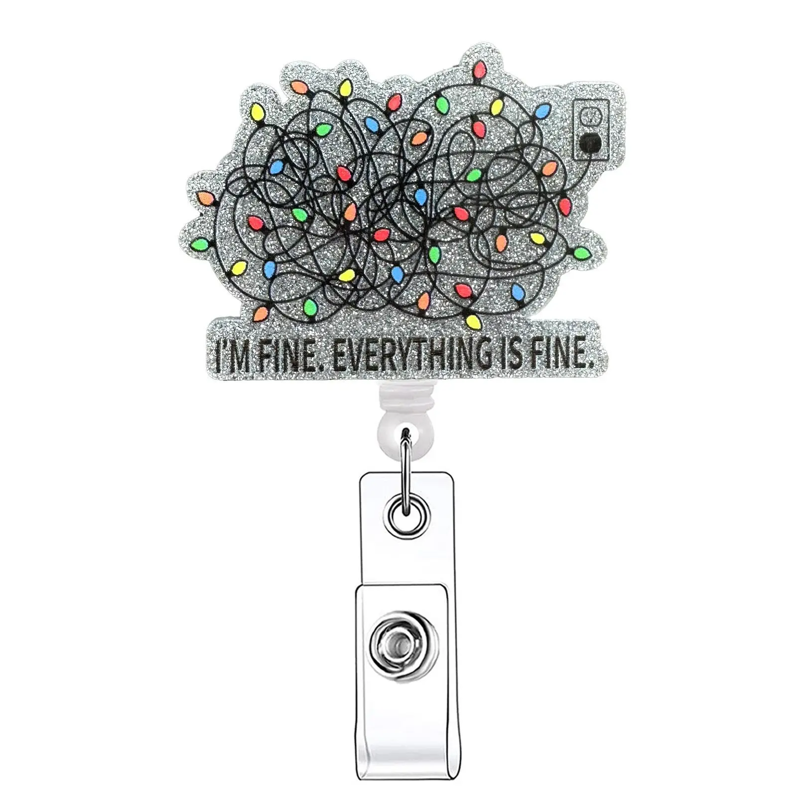 I'm Fine Everything Is Fine Letter Pattern Badge Reel, 1 Count Retractable Badge Holder, Identification Badges & Supplies for Nurses, Doctors