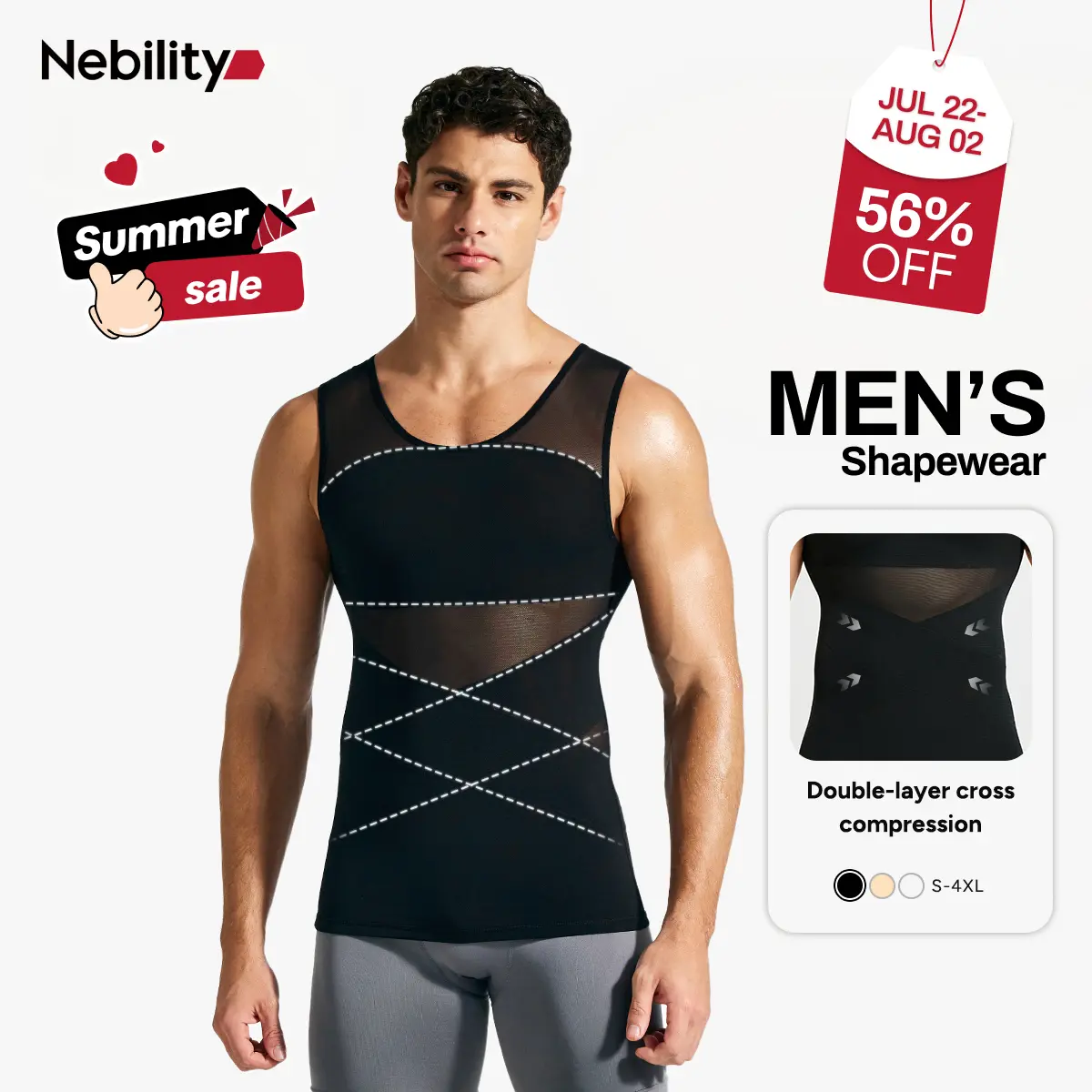 【Nebility】Men’s Mesh Fabric Breathable Compression Shapewear Vest – Slim-Fitting, High Elasticity, Seamless Menswear for Daily Wear Tummy Control,fathersdaygift