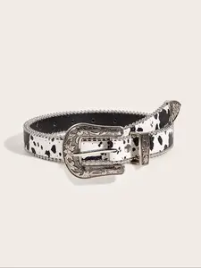 Women's Fashion Cow Print Textured Sparkling Western Belt, Cowboy Cowgirl Belt, Fashion Belt for Party, Daily Clothing Decor, Trendy All-match & Exquisite Belt for Birthday Gift, Trendy Versatile Buckle