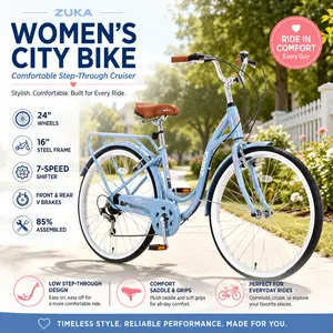Elon Women Cruiser Bike 24 Inch Ladies Bicycle 7 Speed Shimano Low Step Through Steel Frame Retro Vintage Classic Beach Cruiser Comfort Commuter City Bike for Women Girls Teens Multiple Colors Available Aesthetic Design