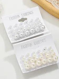 Women's Imitation Pearl Earrings Set, Elegant Design, High-Luster Simulated Pearls, All-Season Jewelry, No Choking Hazard