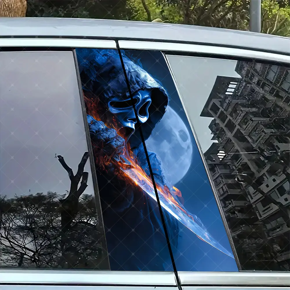 2pc Terror Ghost Car B-Pillar Sticker, Vinyl Protection Decal, Decal For Cars, Easy Peel & Stick, Sunproof Waterproof Scratch-Resistant, Car Decoration, Car Decorative Sticker, Vehicle Exterior Decoration, Car Decals, Car Stickers