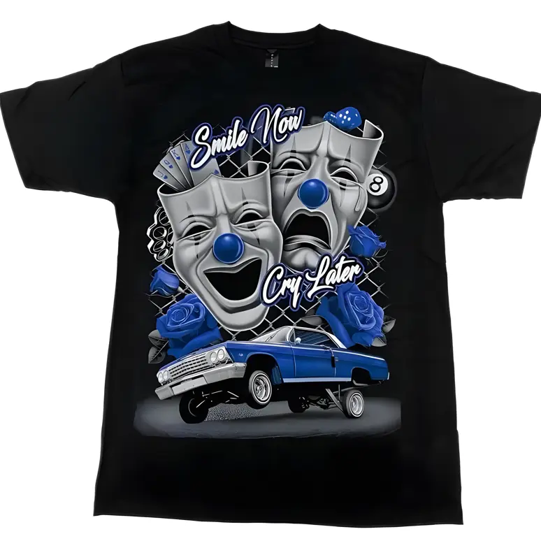 Blue Smile Now Cry Later Shirt, Full Color, Menswear Top, Womenswear Top Tshirt Casual