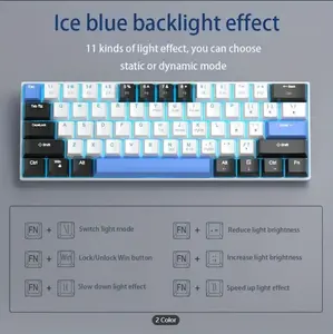 1 Pc Magegee 60 Percent Mechanical Gaming Keyboard, Black&Blue Mixed Color Keycaps Gaming Keyboard With Blue/Red Switches, Detachable Type-C Cable Mini Keyboard With Powder Blue Light For Windows/Mac/PC/Laptop