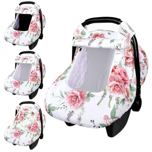 Girls' Car Seat Cover Canopy - Newborn Baby Accessories, 2-Layer Breathable Mesh/Fabric Windows, Lightweight Polyester/Minky Dot Backing, Snug Fit for Most Car Seats