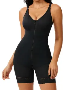 1 Count Women's Fashion Shapewear Bodysuit, Fajas, Colombian Shapewear, Stylish Bodysuit With Front Zipper & Adjustable Straps, Elegant Lace Trim Design Soft Stretchy Jumpsuit, Modern Chic Style For Daily Outfits Casual Looks & Versatile Fashion Matching