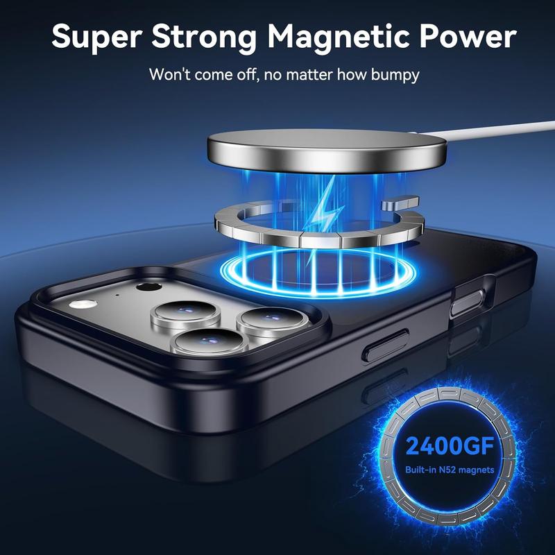 Magnetic for iPhone 17 16 15 14 13 12 Fit for MagSafe Military-Grade ,iphone 17 pro max phone cases Drop Protection Translucent Matte  Black phone cases  Durable Shockproof Protective,for Men Women Girls