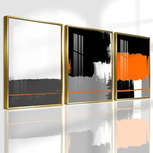 3 Counts Aluminum Alloy Framed Painting, Modern Abstract Black Orange And Gray Art Pictures, Home Decoration For Living Room, Bedroom, Office, Restaurant, Hallway Wall Decor, Odorless Print Artwork, Luxury Perfect Gift For Friends And Family