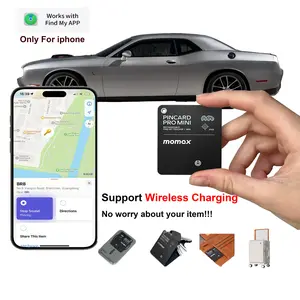 Momax BR8 Mini Card Tracker Compatible with Apple Find My GPS Waterproof Rechargeable Anti-Lost Device for Wallet Car Key Black 1 Pack