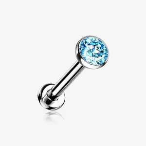 OneFit™ Threadless Gem Bezel Set Top Flat Back Stud Labret in Implant Grade Titanium 16 GA 3mm Gem for Cartilage Helix Tragus Lip Piercings