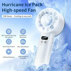 Portable Handheld Ice Cooling Fan, Rechargeable Fan with Digital Display, Adjustable Wind Speed Fan for Indoor & Outdoor Use, Silent Adjustable Fan