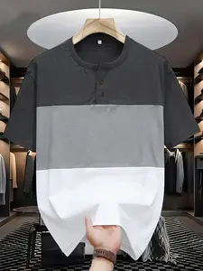 American Vintage Men's Henley Shirt, Three-Color Short Sleeve, Breathable Slim Fit, Gym Commute Dual Use, Men's Clothing