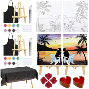 Date Night Painting Kit for Couples Sip and  Kit for Adults Couples Pre Drawn Canvas to  for Adults Valentines Sunset Love Theme 2 Pack 8" X 10"