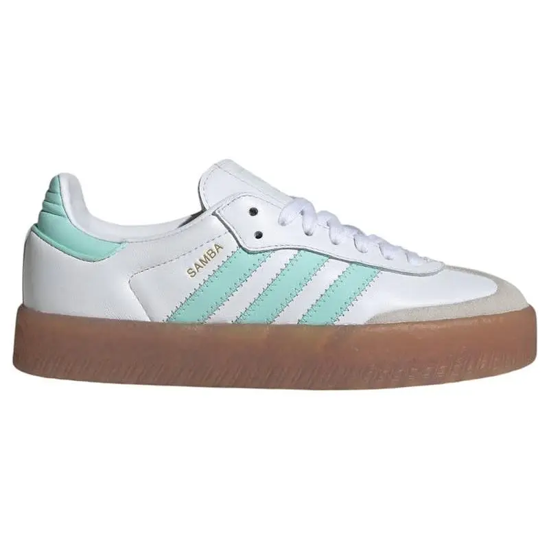 adidas Sambae Cloud White Clear Mint Gold Metallic GS Shoes | Youth Lifestyle Sneakers | Classic Samba-Inspired Footwear with Elevated Platform Sole, Premium Leather Upper, Iconic 3-Stripes Design, Cushioned Comfort, Durable Rubber Outsole, and Stylish