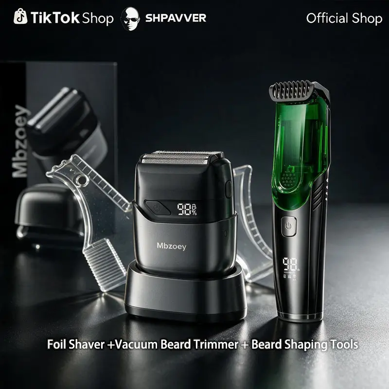 [TikTokShopBlackFriday] 3in1 SHPAVVER Vacuum beard Trimmer&Mbzoey Foil shaver &Barber Kit Beard Shaper IPX7 Waterproof Wet/Dry Shaver, LED Display, USB-C Rechargeable Fathers Day Gift for Men