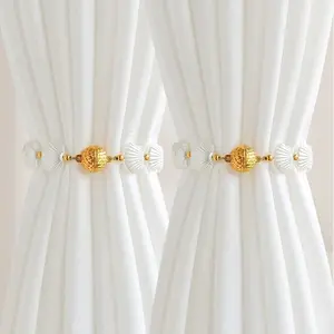 Shell Shape Curtain Tiebacks Pair Set French Light Luxury Magnetic Closure Gathered Tiebacks Sheer Curtain Binding Accessories