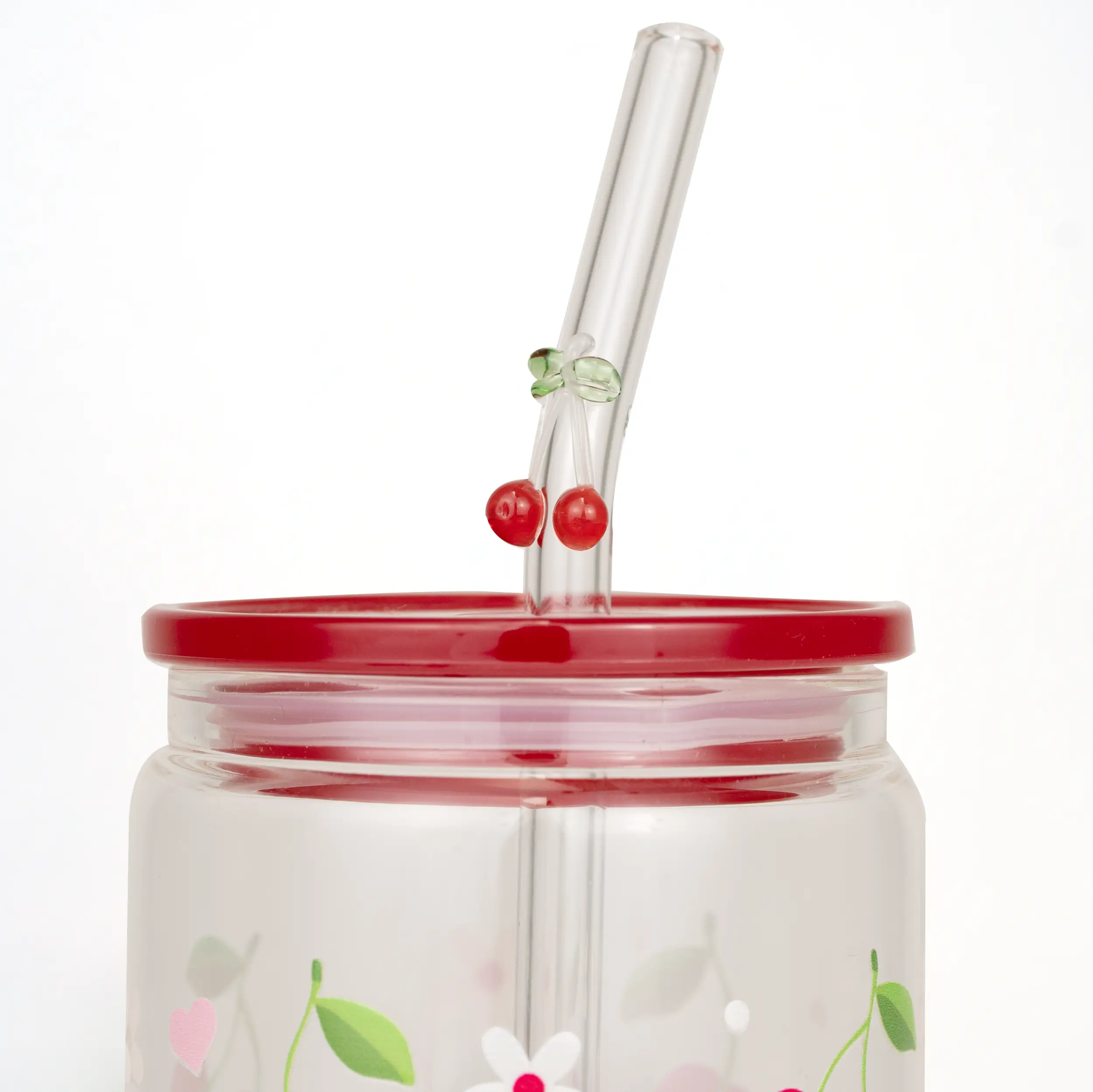 Sip-Sip Hooray! Reusable Glass Straws – Cherry Designs for 16oz & 20oz Cups, Aesthetic Borosilicate Drinkware Accessory Washable Utensils