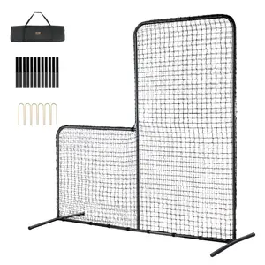 VEVOR L Screen Baseball for Batting Cage, 7x7 ft Baseball Softball Safety Screen, Body Protector Portable Batting Screen with Carry Bag Ground Stakes, Heavy Duty Pitching Net for Pitchers Protection