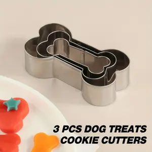 3pcs/Set Dog Bone Cookie Cutters Dog Treats Cookie Cutters Biscuit Dog Treat Cookie Cutter Set For Homemade, Stainless Steel Pastry Cutters, Biscuit Molds, Baking Tools, Kitchen Accessories