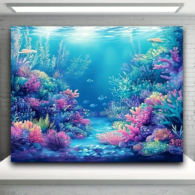 Vibrant Underwater World Tapestry - 70.8"x90.5" Mermaid Tail & Ocean Castle Design, 100% Polyester, Colorful Coral Reef & Fish Scene for Indoor/Outdoor Decor, Perfect for Anniversaries & Special Occasions, Mermaid Party Decorations