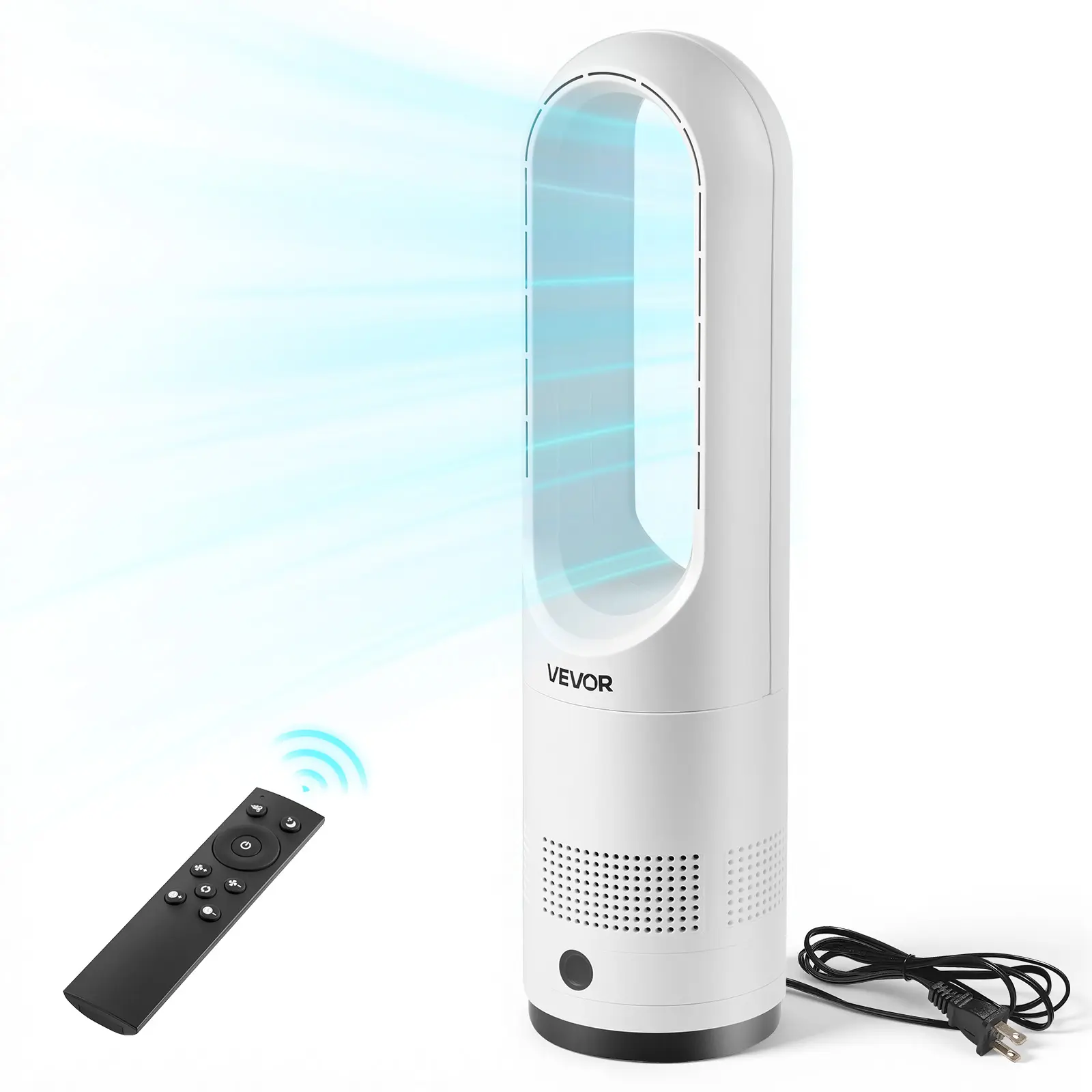 【summerfinds】VEVOR Bladeless Tower Fan, 80° Oscillating Standing Fan, 8 Speeds & 9-Hour Timer, 15.42 ft High Velocity Floor Air Circulator, Powerful Airflow with Remote for Bedroom, Living Room, Home, Office,White, Cooling Fan, Fan For Bedroom
