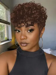 Pixie Wig With Curls Wig 150% Full Machine Made Pixe Cut Human Hair Wig For Women Human Curly Wig