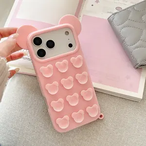 Fashion Cute Dopamine Color Mickey Suction Cup Case, Anti-Slip Shockproof Phone Cover, Compatible with iPhone 17 16 15 14 13 Plus Pro Max Air