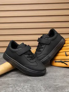 Children's Minimalist Velcro Easy - to - Wear Black Sneakers For Daily School Sports