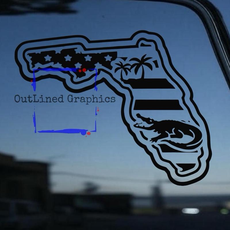 Florida inspired Gators Decal with Palm Trees- Window Decal for Truck - Chevy Truck Decal - Rear truck window - Ford decal - Dodge Decal- Florida Decal-Multiple Colors- Gift for Him - Gift for Her - Decals for trucks