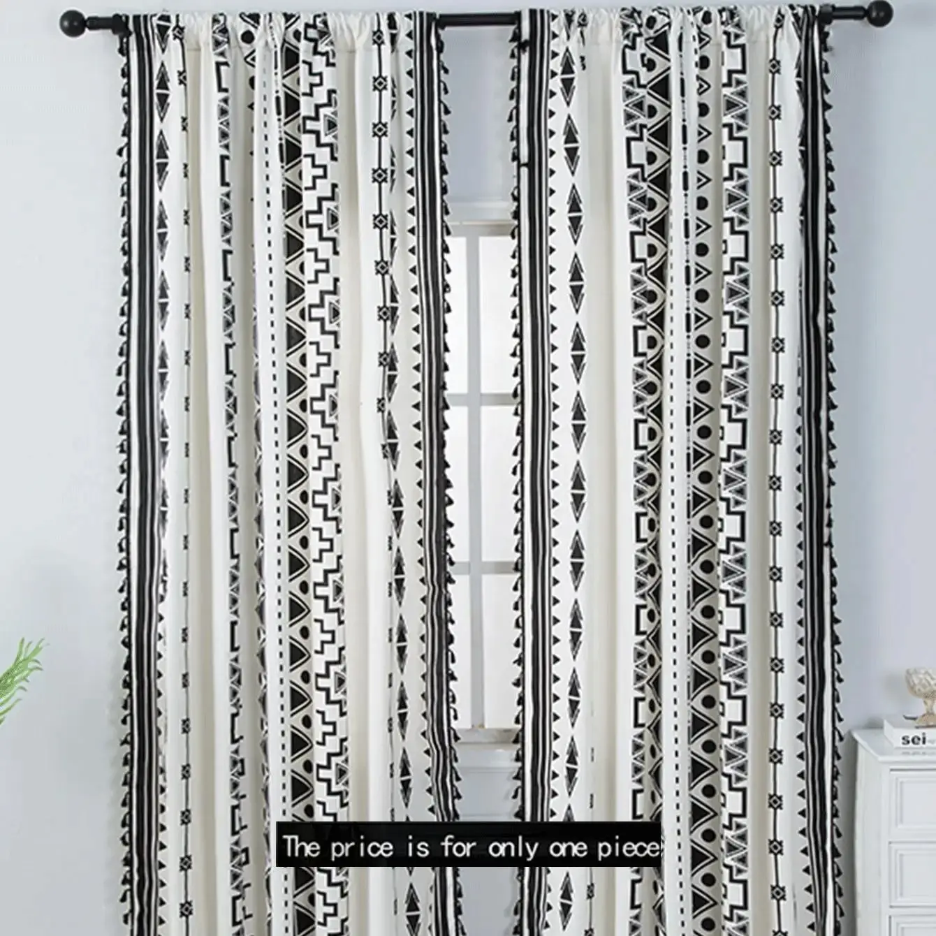 Geometric Print Single Panel Curtain, 1 Count Bohemian Window Curtain For Living Room Bedroom Home Decor