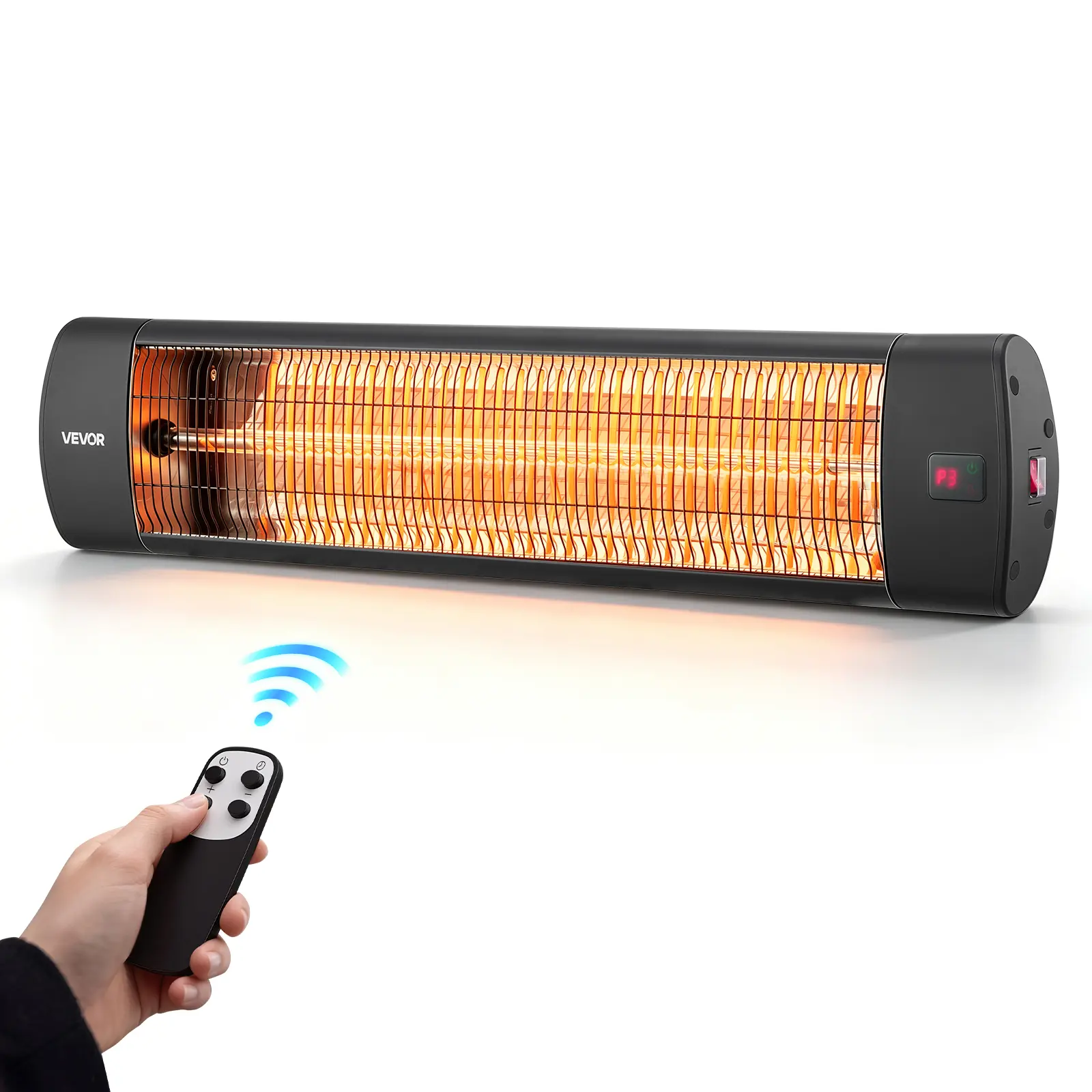 VEVOR 1500W Power Infrared Electric Space Heater - Black Premium Aluminum Alloy, 3 Heat Settings, Remote Control, 24-Hour Timer, Even Warmth for Patios, Backyards