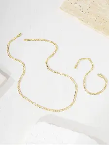 14k Gold Plated Figue Chain Necklace & Bracelet Set, 3.6mm Wide, Fashion Simple Design, Unisex Hip-Hop Accessory, Perfect Gift