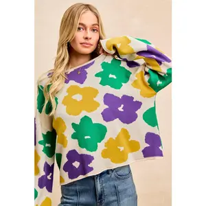 Mardi Gras Floral Sweater