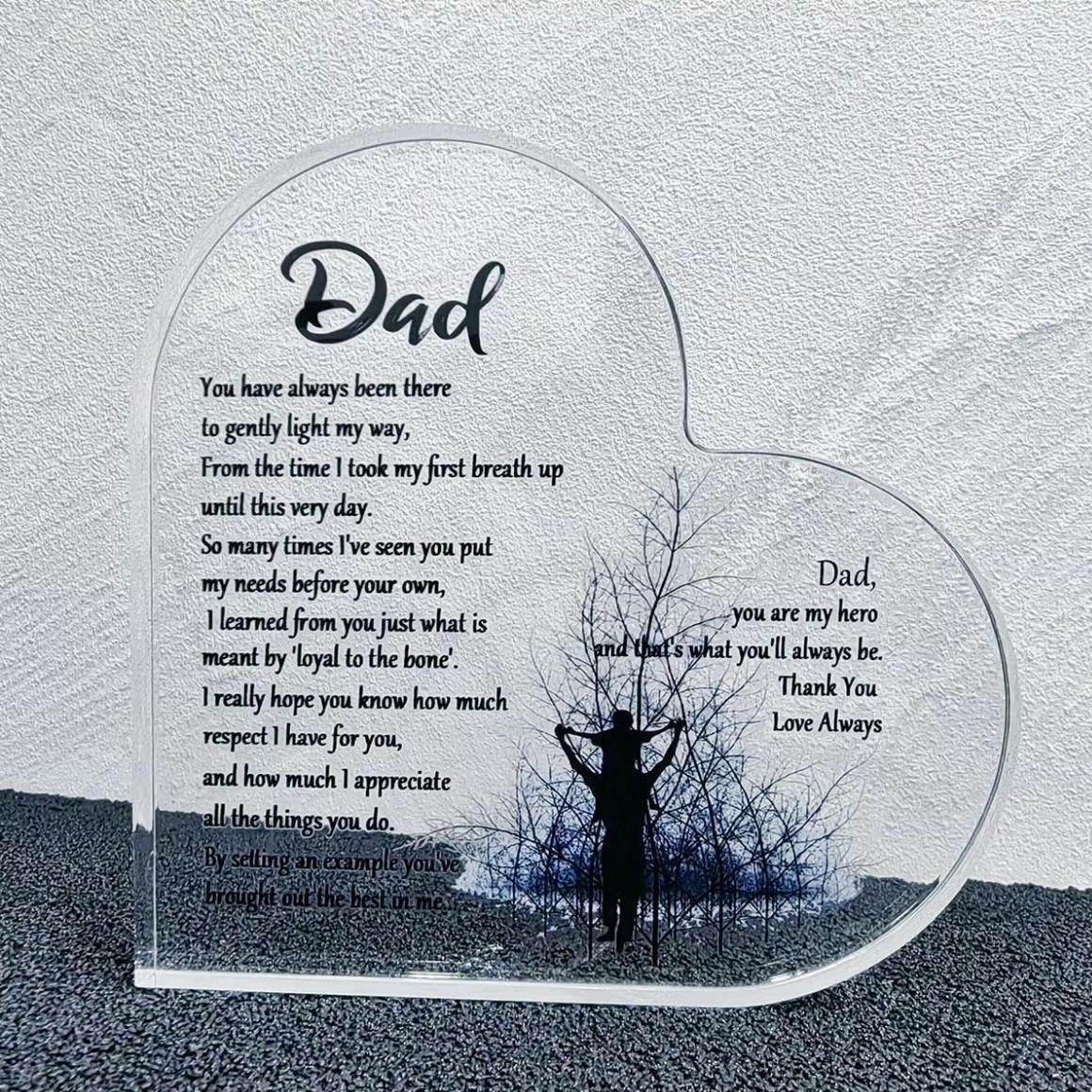Risamil Gifts for Dad&Mom&Daughter Heart Shaped Acrylic Block, Flower & LetterPattern Decorative Ornament, Room DecorInspirational Creative