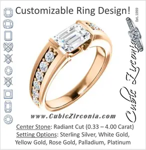 Cubic Zirconia Engagement Ring- The Rosemary (Customizable Radiant Cut Tension Bar Set with Wide Channel/Prong Band)
