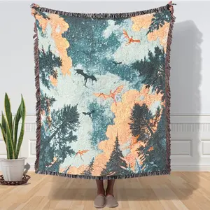 Sky Dragon Pattern Woven Tapestry Blanket, Thick Soft Easy Care, Rich Colors with Fringe, Indoor Outdoor Use, Bed Sofa Nap Air Conditioning Picnic Camping Hanging Rug, Wall Tapestry, Decor Tapestry, Home Bedroom Decor