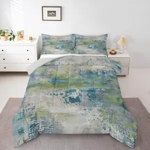 Watercolor Abstract Comforter Set,Teal Blue Green Tie Dye Bedding Set,for Kids Teens Adult Modern Grunge Pastel Aesthetic Down Comforter Ombre Gradient Duvet Insert Room Decor