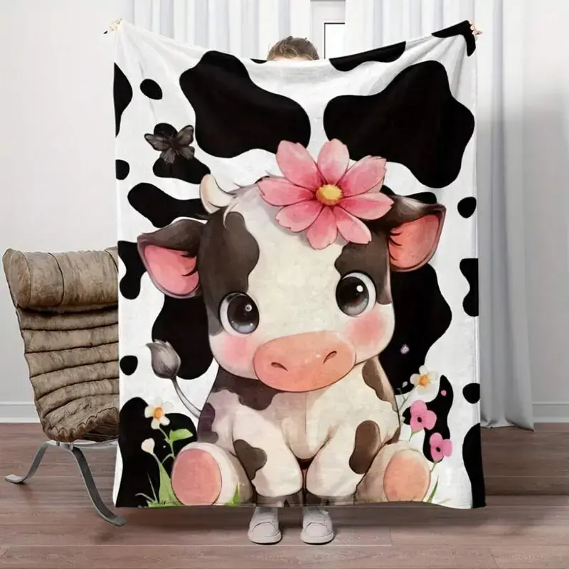 Cute Cartoon and Highland Cow Printed Fleece Blanket - Warm, Lightweight, Breathable, Comfortable, Versatile, All-Season, Machine-Washable Bedding Throw for Home Bedrooms with a Modern Touch,summervibes, Baby Cow Pattern Blankets, Cartoon Drawing Blankets