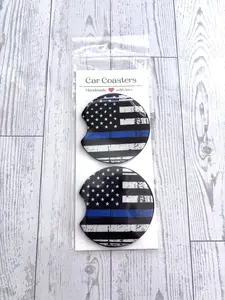 Police Blue Line Flag Car Neoprene Cup Holder Coaster Gift