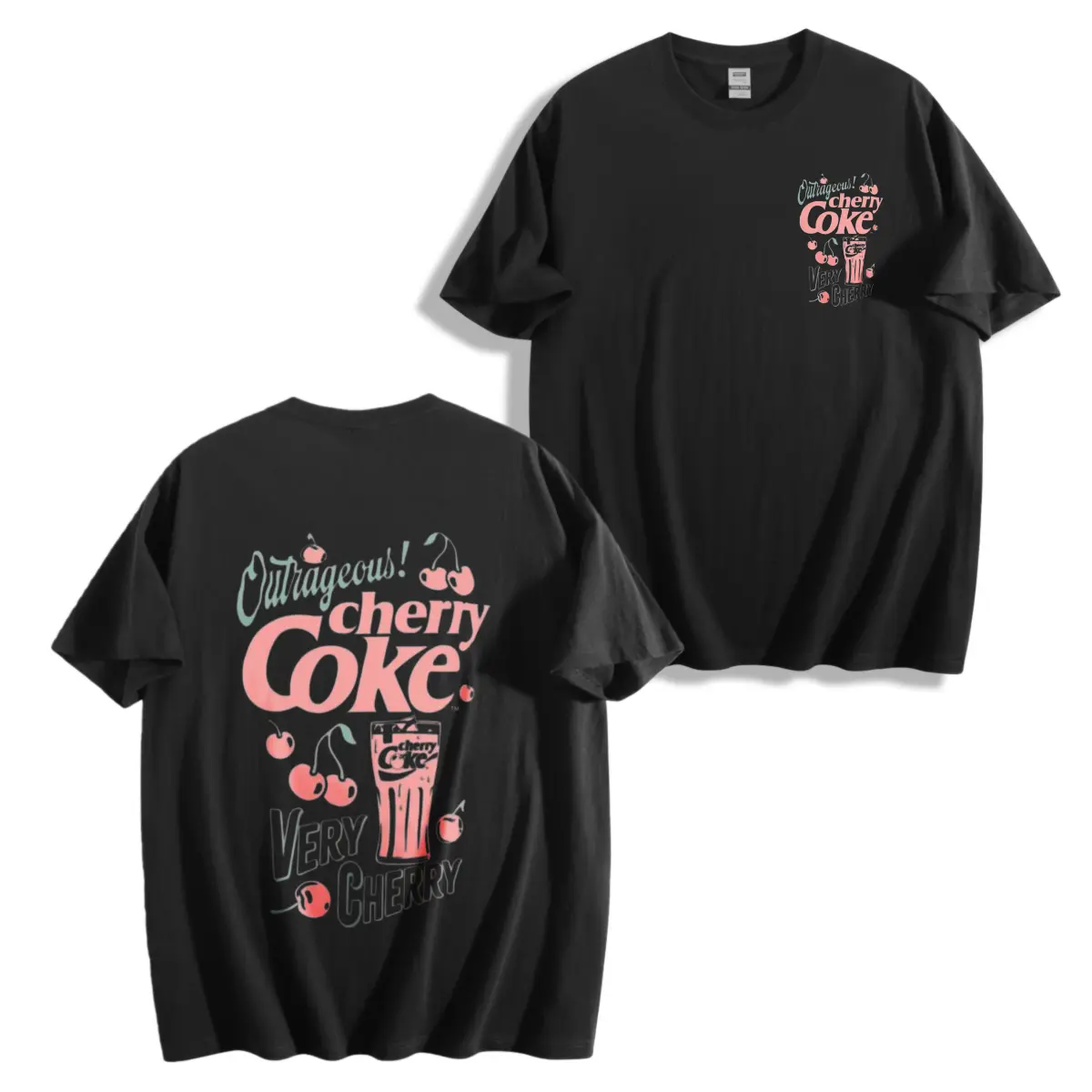 Women's T-shirt Cherry Coke Solid color printed short sleeved women's top White, black, khaki Fashion daily women's clothing