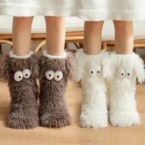 Women's Plush Slippers Socks Floor Socks Winter Home Indoor Thickened Fleece-Lined Anti-Slip Adult Women's Plush Snow Socks Shoe Covers