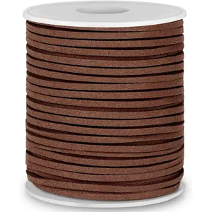 Flat Leather String Cord, Suede Ribbon for Jewelry Making, Leather Twine for Crafts, Thin Leather Shoe Laces for Boots, Faux Leather Strips for Bracelets, Necklaces (Dark Brown)