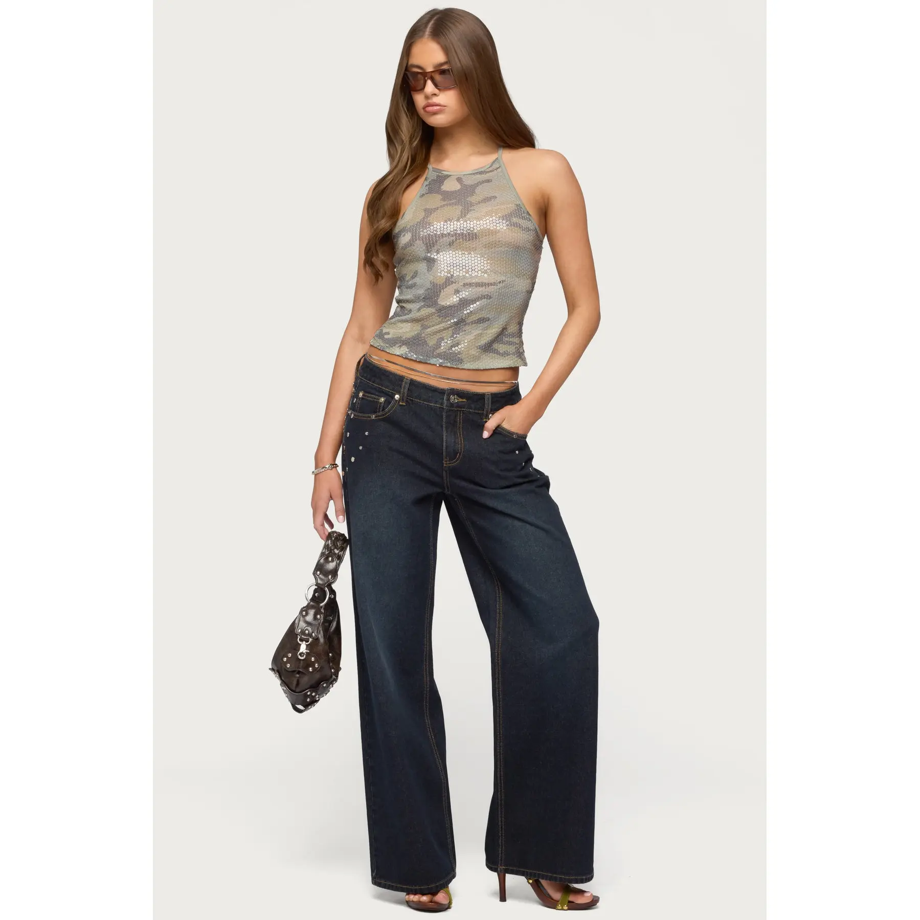 Spiral Studded Low Rise Baggy Jeans