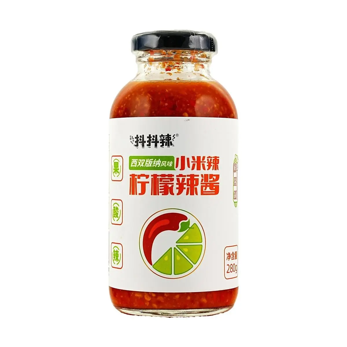 Shake Shake Chili Hot Sauce - Spicy Mi La Lemon Flavor, 280g Bottle - Authentic Asian Fusion Condiment for Tacos, Noodles, Seafood & More