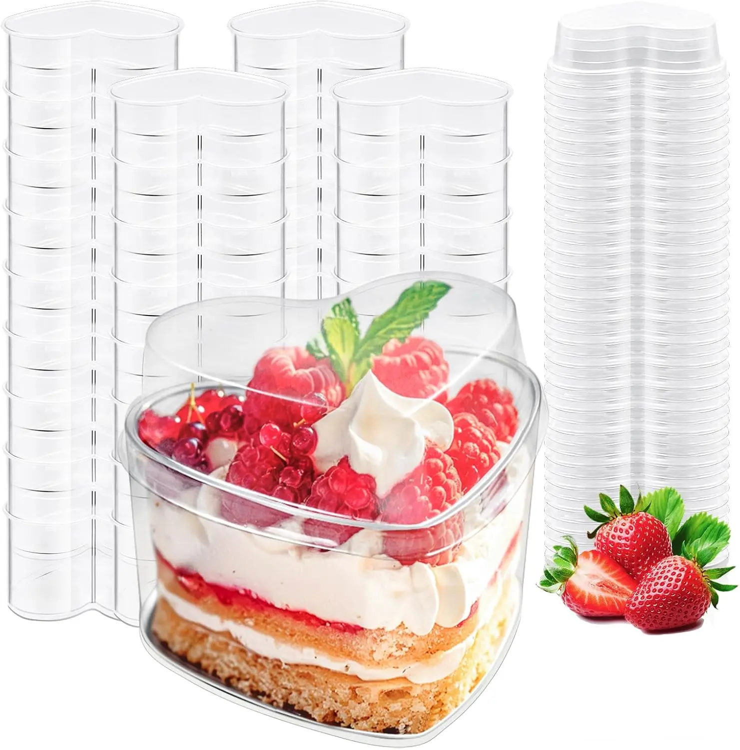 30 Pack 5oz Heart Shaped Dessert Cups with Lids, Clear Plastic Mini Parfait Cups, Reusable Appetizer Serving Bowls for Party, Wedding, Valentine's Day, Mother's Day, Pudding, Mousse, Ice Cream, Fruit