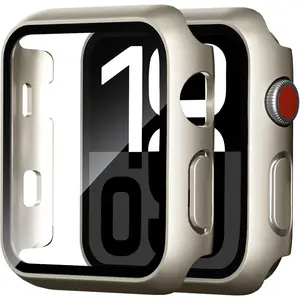 2 Pack Case for Apple Watch Screen Protector, Hard PC Case with Tempered Glass Protective Cover Guard Bumper, Slim Apple Watch Cover for iWatch Series 3 2 1 - Starlight/Starlight 42mm