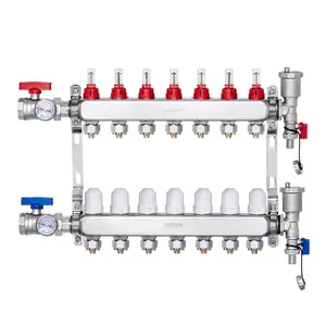 VEVOR 7-Branch Radiant Heat Manifold, 1/2 PEX Tubing Manifold, Stainless Steel PEX Manifold for Hydronic Radiant Floor Heating, Radiant Heat PEX Manifold Kit with 1/2 Adapters Included